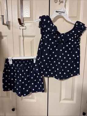 Janie and Jack Navy Polka Dot Ruffle Top & Short Set